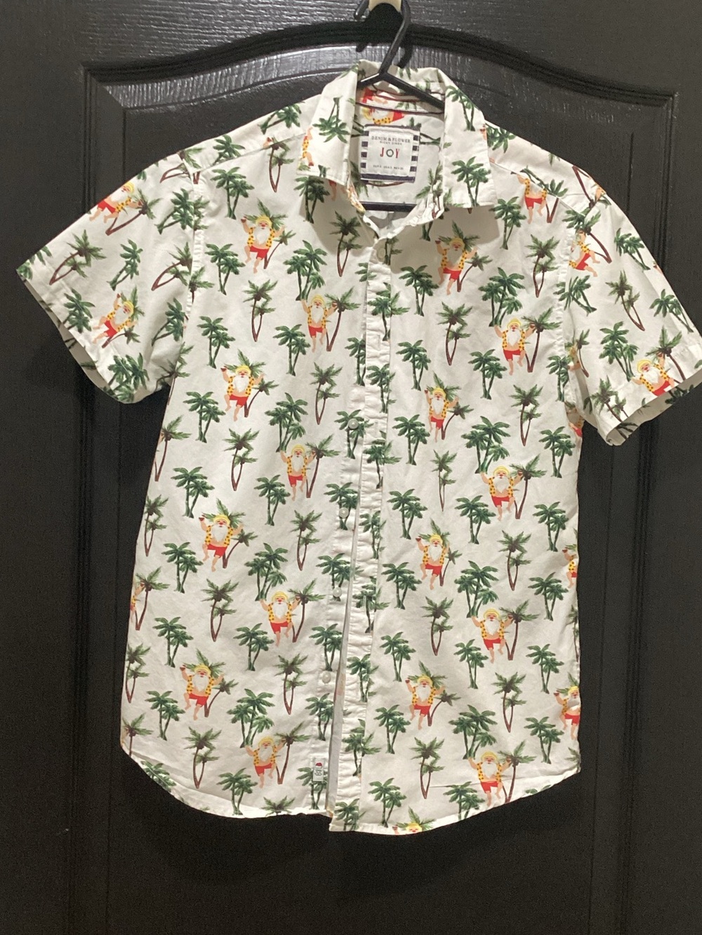 Denim and Flower Youth Tropical Palm Tree and Santa Short Sleeve Shirt
